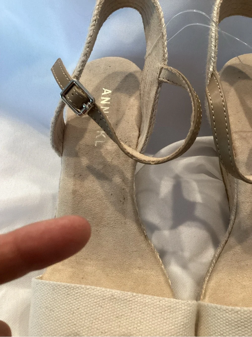 Anne Klein Cream and Tan Canvas Espadrille Wedge Sandals